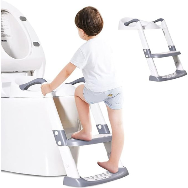 Balakaka Children's Toilet Seat with Stairs, Portable Training Potty Seat for Children, Height Adjustable, Removable PU Cushion, Non-Slip, Toilet Ladder, Children, Children's Toilet Seats