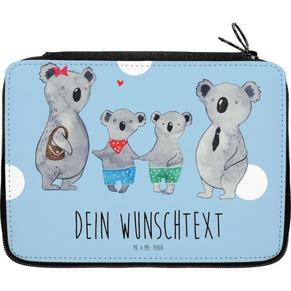 Mr. & Mrs. Panda Personalised Pencil Case Koala Family Two - Personalised Gifts, Pencil Case with Name, Family Life, Favourite Family, Blue Personalized, Hand Drawn