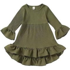 Younger Tree Toddler Baby Girls Fall Clothing Solid Cotton Pit Irregular Skirt Winter Dress Long Sleeve Skirt Outfits