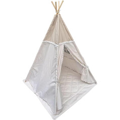 BlueWood Tipi Zelt für Kinder, Spielzelt mit Gepolsterter Decke, Lichterkette, Tragetasche, Segeltuch Kinderzelt, Kindertipi im Montessori-Stil für Kinder - Braun