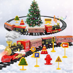 FORMIZON Electric Train Set for Children, Toy Train with Light, Sound and 3 Holes for Smoke, Steam Train Toy with 4 Cars and Rails, Creative Gift for Children from 3 Years