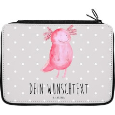 Mr. & Mrs. Panda Personalised Pencil Case Axolotl Happy - Personalised Gifts, Lurch, Pencil Case with Name, Newt, Equipped, Grey Personalised, Hand Drawn