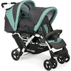 CHIC 4 BABY - Dual sibling pram with carry bag and rain cover, sibling pram for two children, twin pram, twin buggy, tandem pram, tandem buggy, pushchair, melange mint