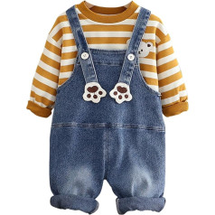 Baby Toddler Sweatshirt Pullover Striped Long Sleeve Shirts Cotton + Baby Boys Jeans Dungarees Overalls Romper Size 70/74/80/86/98/104 Baby Clothing Set 6 Months - 4 Years