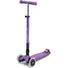 Micro Kickboard Maxi Deluxe Foldable LED 3 Wheel Scooter Lean-to-Steer Swiss Design with Motion Activated Light Wheels for Kids 5-12 Years - Purple