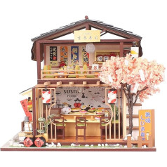 DIY Miniature Dollhouse Kits, Wooden Miniature 3D Greenhouse DIY Sushi Shop Model Dollhouse DIY Kit Assembled for Birthday Gift