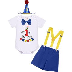 FYMNSI Baby Boys 1st Birthday Cake Smash Outfit Tree Mowlle Short Sleeve Romper with Shorts Suspenders 1 Year Old Party Photoshoot