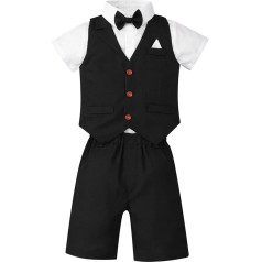 ranrann Baby Suit Boy Summer Wedding Party Christening Suit Festive Tuxedo Set Suit Vest Short Sleeve Shirt Shorts Toddler Gentleman Outfit