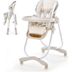 LIFEZEAL Foldable Baby High Chair with 6 Height Levels, 3 Tray Positions & Tilt Positions, Adjustable Dining Chair with 4 Wheels, for 6-36 Months, Up to 20 kg (Grey)