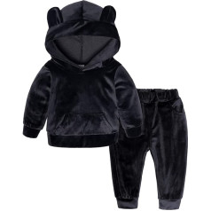 KIDS TALES Children's Stories Boys Girls Velvet Tracksuit Bear Ear Solid Long Sleeve Pullover Sweatshirt + Jogging Bottoms Nice Outfit Set of 2
