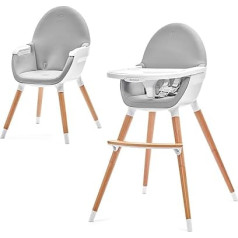 Kinderkraft Fini 2-in-1 High Chair Baby Chair Combination High Chair Wooden Legs Seat Belts Footrest Double Tray from 6 Months to 5 Years 5 Point Straps Grey