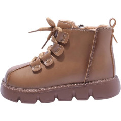 QINGMEN Fashion Winter Boots for Boys and Girls Bon Slip Thick Soles Flat Bottoms Side Zippers Warm Lacing Plain Simple Style Kids Boots Girls