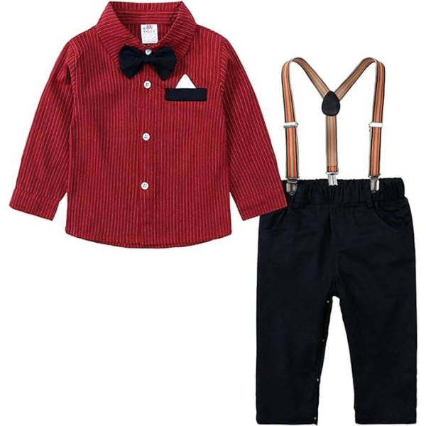 Toddler Boys Long Sleeve Red Shirt Tops Pants with Tie Gentleman Outfits Baby Fall Gentleman Outfits Kids Cute Clothes Set A-385