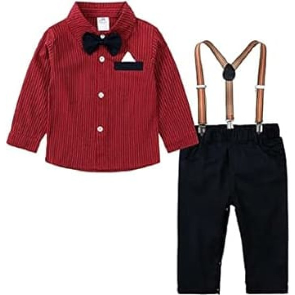Toddler Boys Long Sleeve Red Shirt Tops Pants with Tie Gentleman Outfits Baby Fall Gentleman Outfits Kids Cute Clothes Set A-385