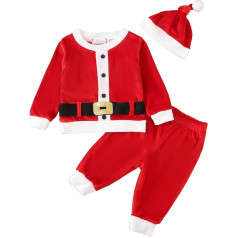 Kids Boys Girls Christmas Clothes Set Baby Fall Winter Santa Outfits Velvet T Shirt Long Pants with Long Tail Santa Hat Xmas Outfits A-105