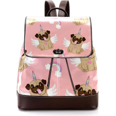 Mops Hund Einhorn Engel Regenbogen Pink personalisierte Schultaschen Büchertaschen für Teenager, Mehrfarbig, 27x12.3x32cm, Rucksack Rucksäcke