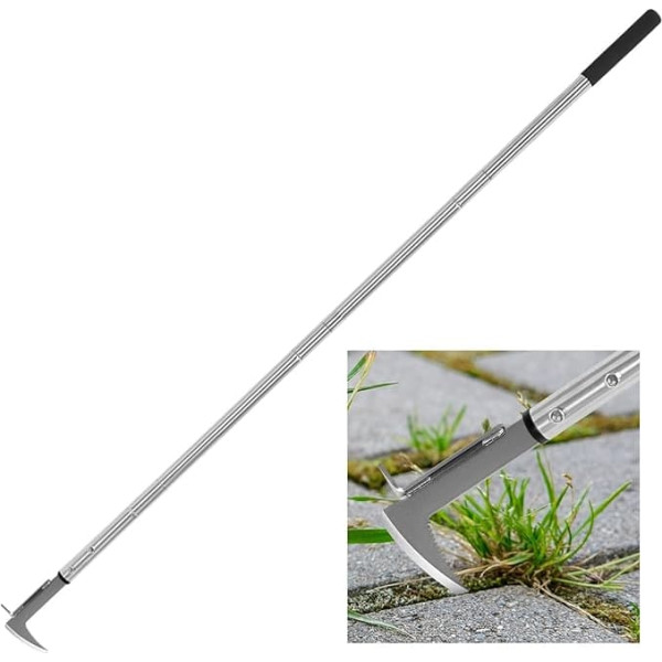 BARAYSTUS Crack Weeder, Stainless Steel Manual Crevice Tool Weeding Tool, Long Handle Weed Gripper Remover, L-shaped Manual Weed Puller, Durable Crevice Tool for Walkway, Garden, Patio
