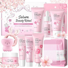 Sakura Skincare Set, Skin Care Set for Teen Girls Women, Skin Care Set with Complete Skincare Routine, Skincare Gift Set Teen Girls Women Stocking Stuffer Pack of 10