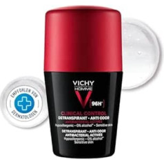 Vichy Homme Clinical Control 96h Men Deodorant Roll-On for Men, Sweat and Odour Resistant, Antibacterial, Alcohol-Free, for Sensitive Skin, 50 ml