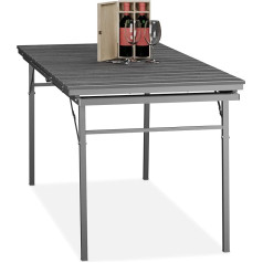 Relaxdays Folding Garden Table, Width 166 - 215 cm, Plastic, Steel, Weatherproof, 8 People, Camping Table, Grey