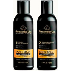 Professional Brazilian Organic Smoothing Kit, Regenerating, Nourishing and Moisturising, Heat Protection, Long Life, Shape-Free, Keratin Smoothing, Amazonian Liss Exotic Gold (125ml)