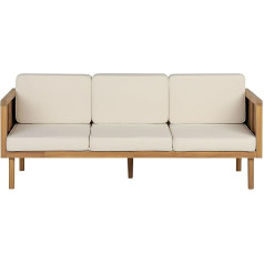 Baratti Outdoor 3-Seater Lounge Sofa Acacia Wood Light Brown Cushions Beige Rustic