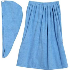 Sauna Kilt for Women, Cuddly Soft Sarong Kilt with Velcro and Spa Hair Towel Wrap Made of Organic Cotton 150 x 90 cm, Women's Towel Wrap Hair Turban Set Soft Microfibre Portable Spa Shower Bath Wrap