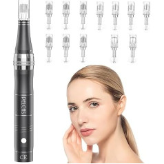PELCAS Rechargeable Derma Pen Car Derma Micro Needle Roller Electric Pen with 3 Speed Levels Including 12 Needle Heads Portable Microneedling Beauty Device