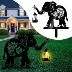 HANAYARD Elefanten-Metall-Gartendekoration für draußen, Elefanten-Silhouette, dekorative Gartenstecker mit Solarlaterne, Gartenstatuen für Hof, Rasen, Weg