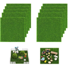 HUANR Artificial Grass for Crafts, Pack of 10 Artificial Grass Carpets, 15 × 15 cm Emulation Rolled Lawn, Model Making Lawn, Artificial Carpet Lawn for Artificial Grass Decoration, Balcony, Garden and
