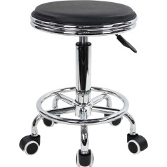 Rolling Stool Height-Adjustable Swivel Stool with Footrest Modern Industrial Metal Style PU Leather Black