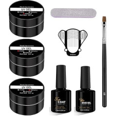 TEEROVA Builder Gel Nail Kit - 3 Colours 30 g Clear Pink White Nail Extension Hard Gel Nail Kit Nail Strengths UV Gel Nail Art Manicure Set with Nail Shapes Nail Brush Gel Base Top Coat Set (A)