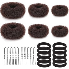 37 Pieces Hair Styling Set Donut Bun Maker Hair Ring Style Bun Maker Set for DIY Hairstyle Making, Black Magic Hair Twist Styling Accessories for Girls or Women (Brown)
