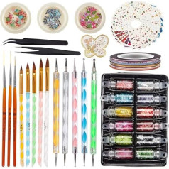 NICENEEDED 105pcs Nail Art Set Nail Art Suppliers with Nail Art Brush Nail Dotting Tools Nail Rhinestone Nail Sticker Striping Tapes Nail Decorations Kit for Nail Art DIY Tool