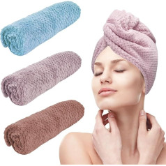 Mikrofaser-Handtuch für Damen, schnell trocknend, für alle Frisuren, Anti-Frizz, großes Haartuch mit Knopf, 3 Stück