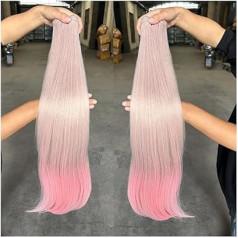 Gesundheit Pferdeschwanzverlängerung, glatte Haarverlängerungen, hitzebeständig, Kunstfaser, Kunsthaarteil for Frauen, Cosplay Körperpflege(Pink,24inches)