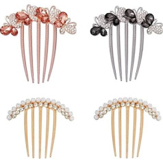 Strass Haarkämme Zubehör Frauen Hochzeit Kristall Haar Seitenkämme Künstliche Perlen Lange Zähne Slide Haarnadeln Haarspangen Clips Schmetterling Haarschmuck (4 Pack)