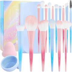Docolor Makeup Brush Set with Bag, Sponge and Cleaning Pad - Professional Face Powder, Kabuki, Foundation, Eyeshadow, Concealer - Gift Box