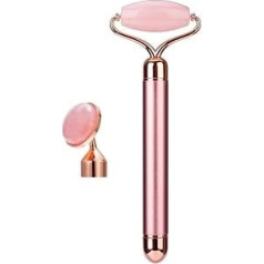 2-in-1 Electric Vibrating Natural Rose Quartz Jade Roller, Face Lifting Crystal Jade Stone, Face Roller, Beauty Massager (Light Red-No Box)