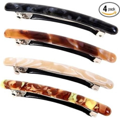 Skinny Hair Clips Tortoise Shell Design Cellulose Acetate French Hair Clip Automatic Closure for Women and Girls 4 Pack