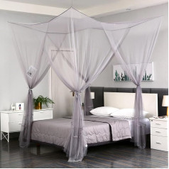 Mosquito Net Double and Single Bed, Large Mosquito Net for Bed, Finest Holes, Square Mosquito Net Travel, Insect Protection, 4 Entries, Easy to Install (200 x 220 x 210 cm, Grey)