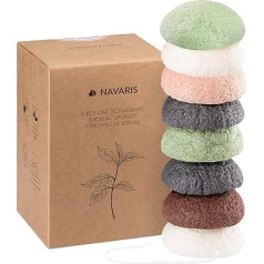 Navaris 8 x Konjac Sponge Set - Face Sponge Cleaning Sponge - Sponges for Blemished Normal Sensitive Skin - Vegan pH Neutral Natural - 8 Pieces