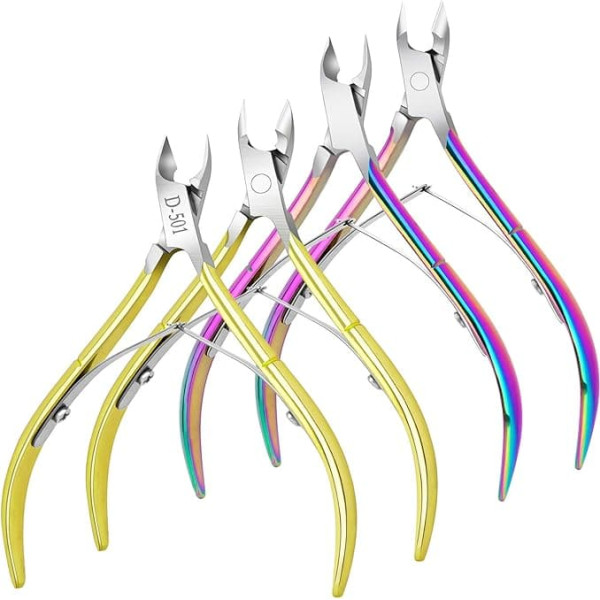4 Packs Premium Stainless Steel Cuticle Nippers for Home Manicure and Pedicure Spa Salon Gold and Rainbow