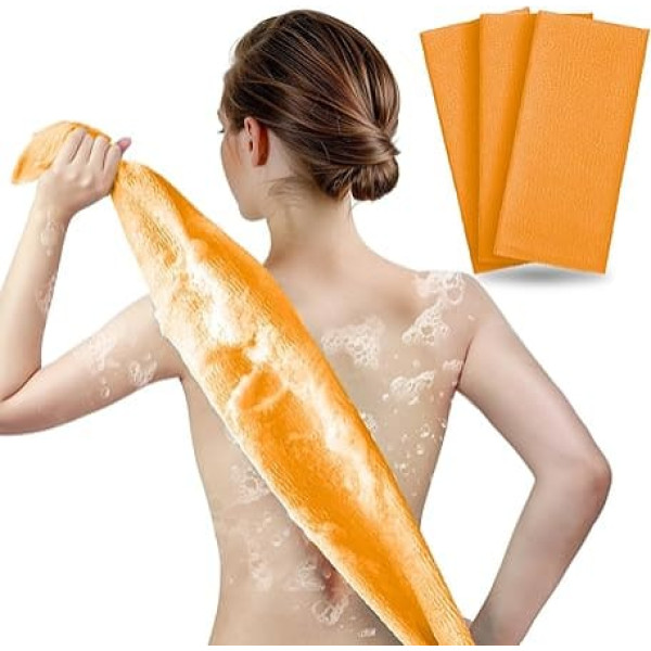 ARCH&M Exfoliating Washcloth Exfoliating Body Scrubber Back Scrubber for Shower Japanese Bath Wash Cloth Korean Exfoliating Luffah Towel Beauty Sponge Loofah Scrub 3 Pack (Orange x 3)