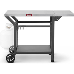 Grilltisch für den Außenbereich, 101,6 x 50,8 cm, beweglicher Pizzaofentisch mit Rollen, Edelstahl-Grillwagen mit Ablagefach und faltbarem Ausziehtisch, 6 zusätzliche Haken, für die Zubereitung