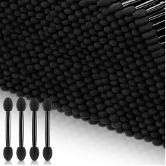 500 Stück Lidschatten-Applikatoren, Einweg-Augen-Make-up-Applikatoren, Augen-Make-up-Pinsel, Lidschatten, doppelseitiger Schwamm-Applikator für Frauen und Mädchen (schwarz, 7,5 cm)