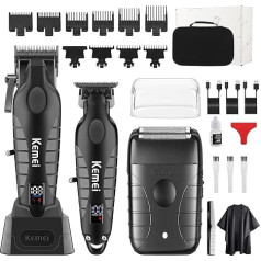 KEMEI Professional Barber Hair Trimmer Set for Men, Wireless Electric T-Blades Hair Trimmer Foil Shaver Kit, USB Rechargeable Hairdresser Hair Cutting Machine Set with 9 Guide Combs