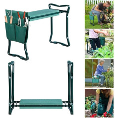 Kneeler Gardening Knee Chair Garden Stool Foldable Garden Bench Garden Work Stool Bench Garden Seat up to 150 kg with Tool Bag EVA Foam Cushion Steel Tube Green