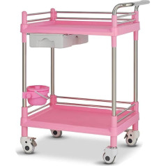 MERTNK Movable Trolley, Household Service, Maintenance Trolley, Large Beauty Salon Trolley with Wheels, Hairdresser, Dentist, Treatment Shelf, Make-Up, Trolleyst-Free, Steel Car, Pink, 73 x 53 x 90 cm