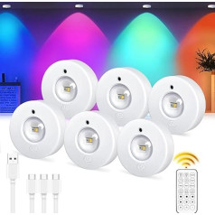 Epochglo Display Cabinet Lighting LED Wireless with Remote Control, RGB Colour Changing Cabinet Lighting Battery Dimmable LED Spot Battery Under-Unit Light Kitchen USB Rechargeable with Timer Magnetic